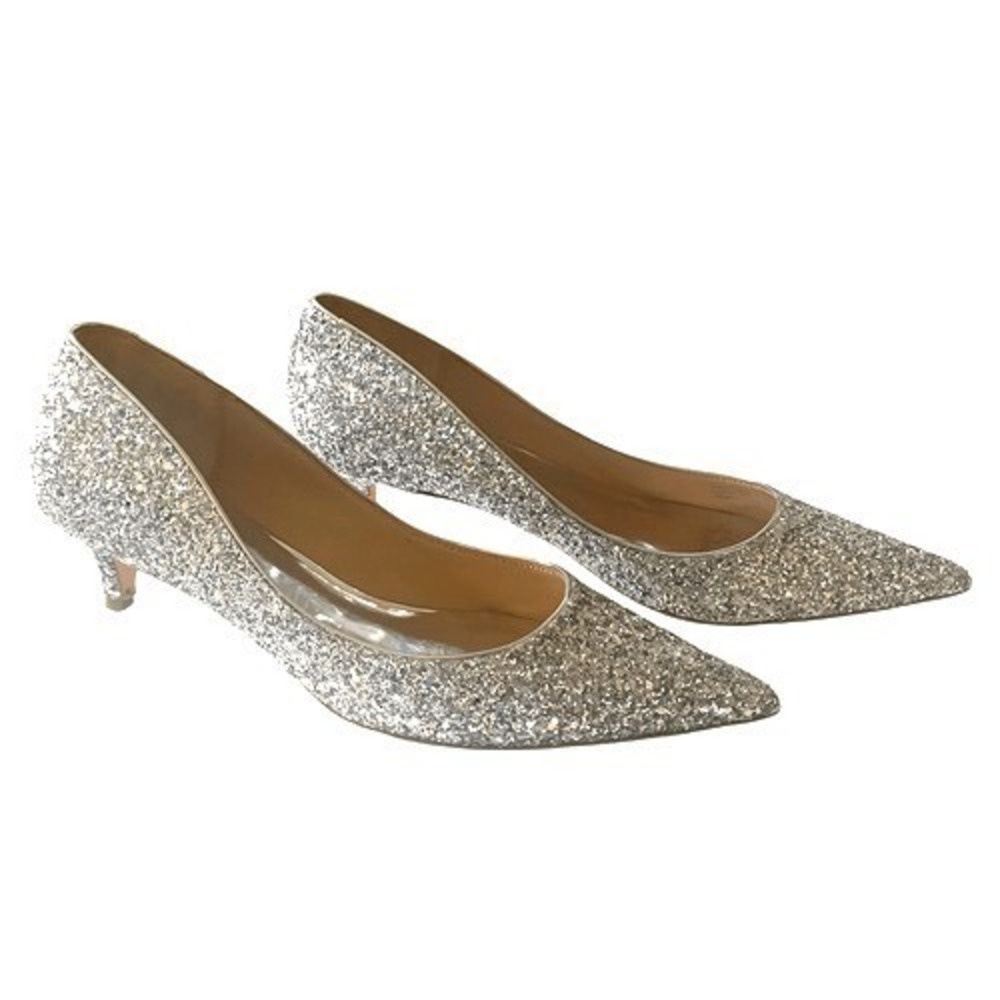 Badgley Mischka Silver Glitter Pointed Toe‎ Kitten Heel Pumps Womens Size 9 - Picture 2 of 12